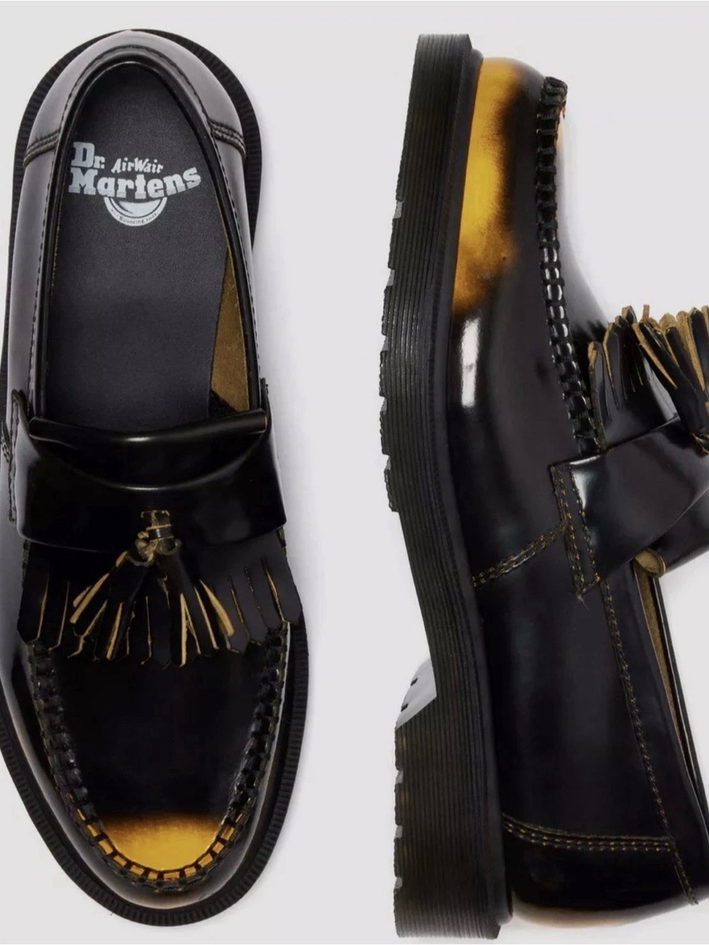 Dr Martens Adrian Tassel Arcadia Rub Off Leather Premium Loafers Black/Yellow